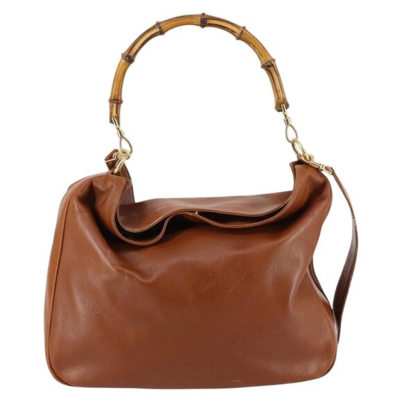 GUCCI Bamboo Shoulder Bag Leather 2way Brown Gold - Picture 2 of 16